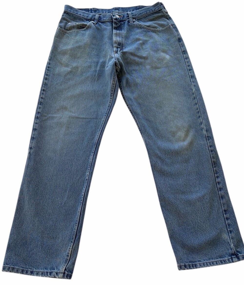 Vintage 90s Wrangler Relaxed Fit Jeans 34x32 Faded Blue Distressed Western